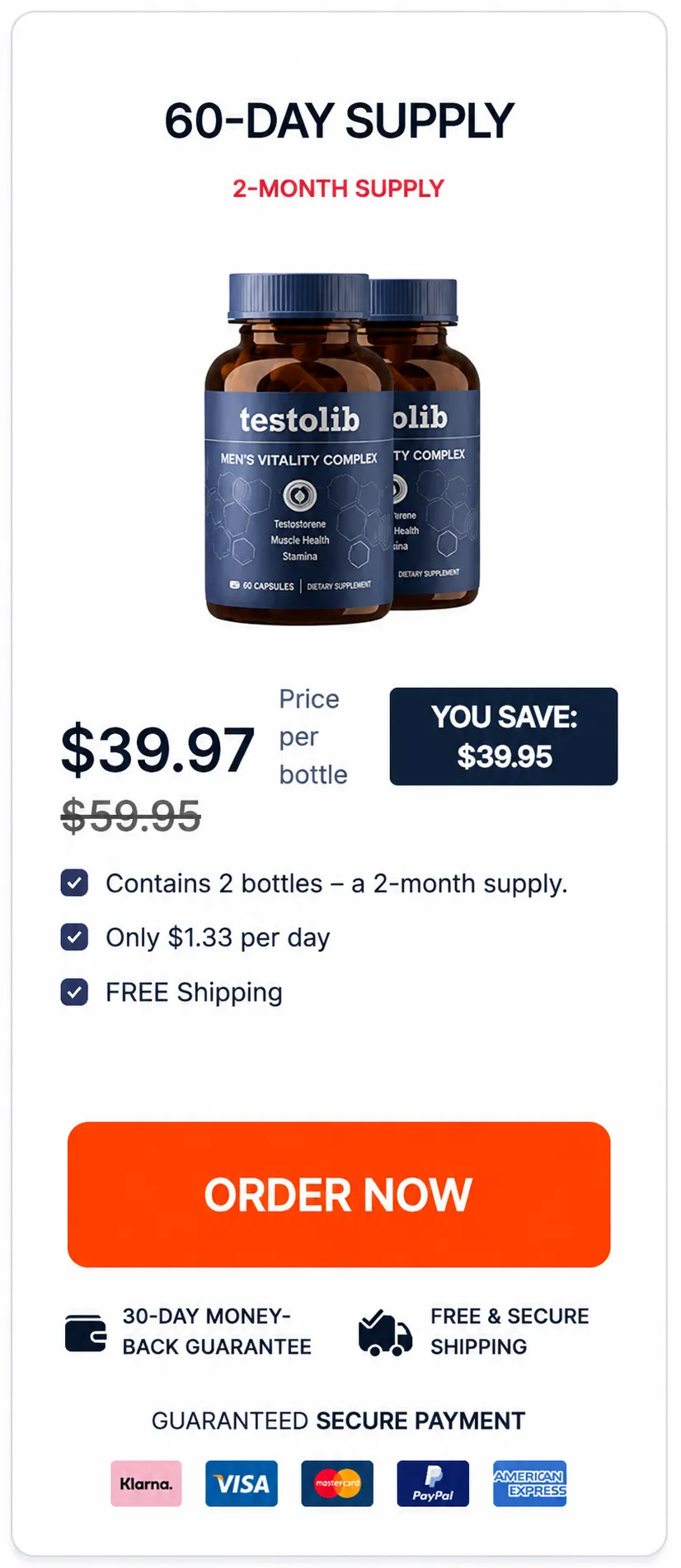 TestoLib 2-bottle 60-day supply bundle, most popular package